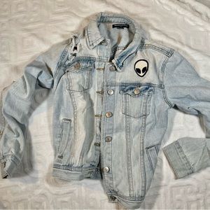 Brandy Melville girls denim jean jacket with alien detail size medium